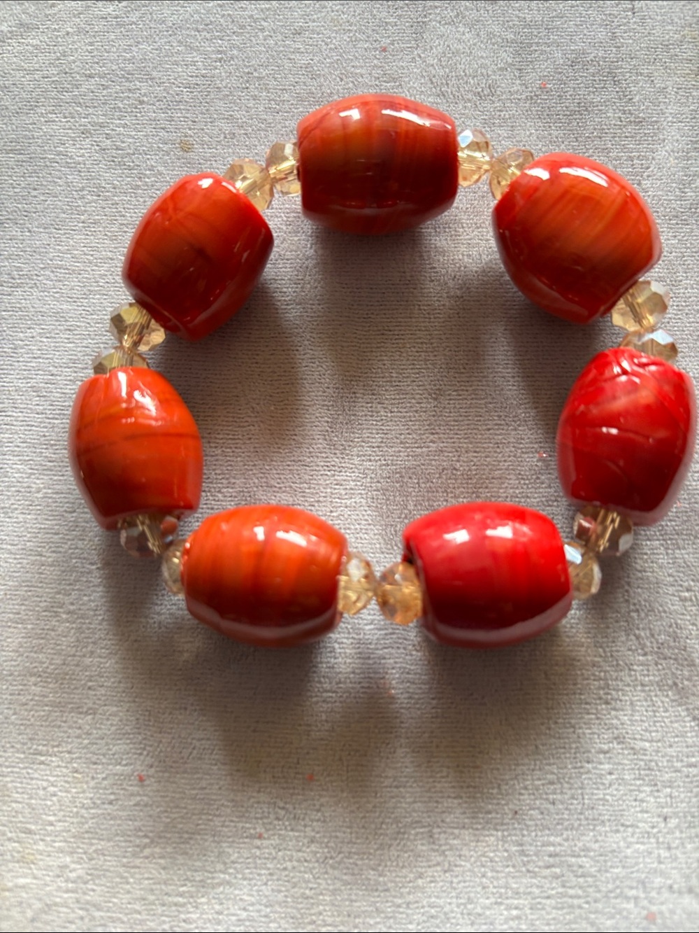 Vibrant Red Beaded Stretch Bracelet with Faceted Accents - Picture 4 of 10